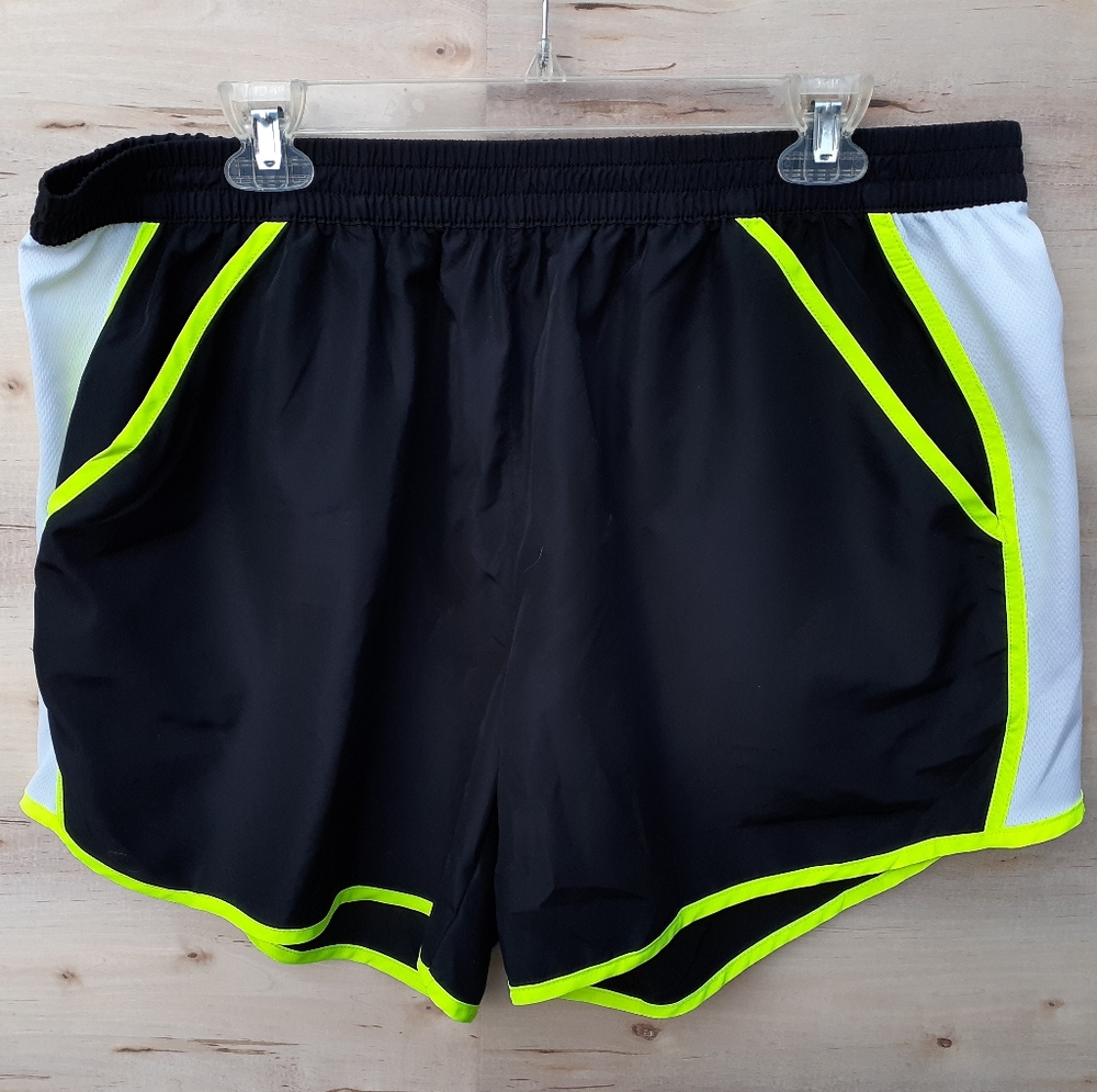 Black & Neon Yellow Nylon Active Shorts 2X XXL